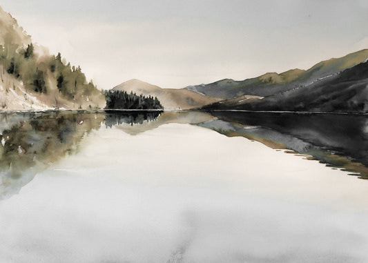 Lakefront landscape canvas in a float frame