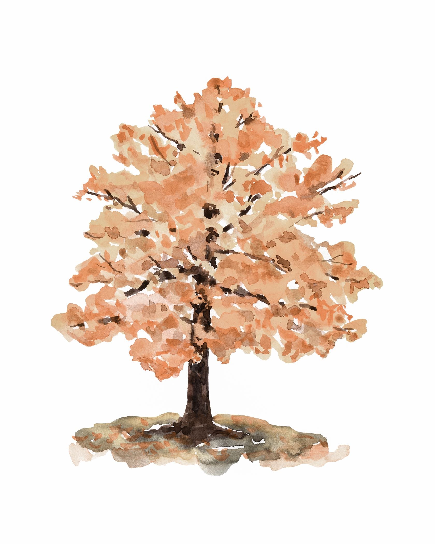 Watercolor autumn tree with yellow and orange leaves and red fluffy cute  fox on white. Leaf fall with wind on white. Little sitting foxy. Hand  drawing illustration. Stock Illustration | Adobe Stock
